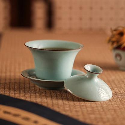 GUANFU (GUANFU) Guanfu Museum Longquan Celadon Sancai Gai Bowl Tea Cup Tea Cup Master Cup Gai Bowl Kung Fu Tea Set Song Yun Tea