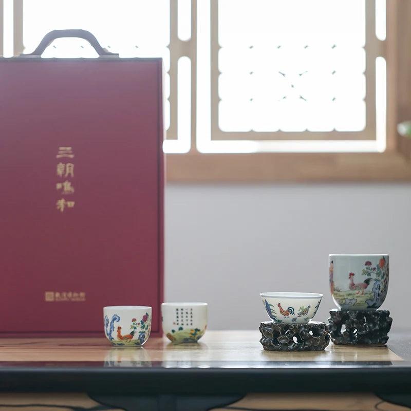 GUANFU (GUANFU) Guanfu Museum Sanchao Ming and Chicken Tank Cup Set Jingdezhen Hand Cake Tea Set Ceramic Master Tea Cup