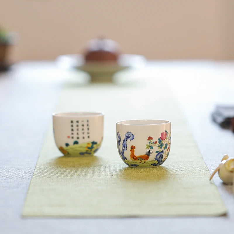 GUANFU (GUANFU) Guanfu Museum Sanchao Ming and Chicken Tank Cup Set Jingdezhen Hand Cake Tea Set Ceramic Master Tea Cup