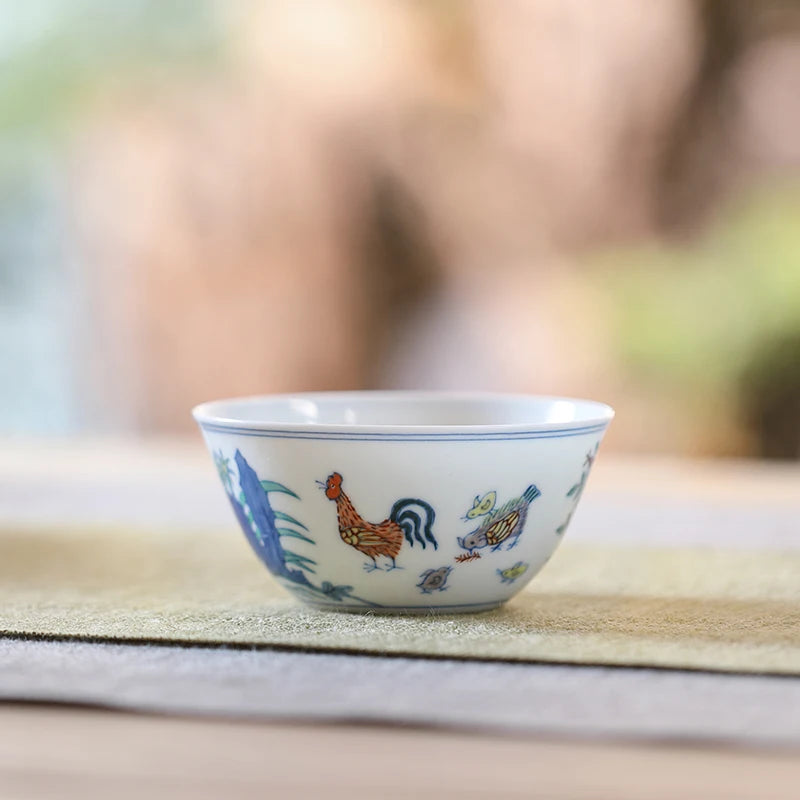 GUANFU (GUANFU) Guanfu Museum Sanchao Ming and Chicken Tank Cup Set Jingdezhen Hand Cake Tea Set Ceramic Master Tea Cup