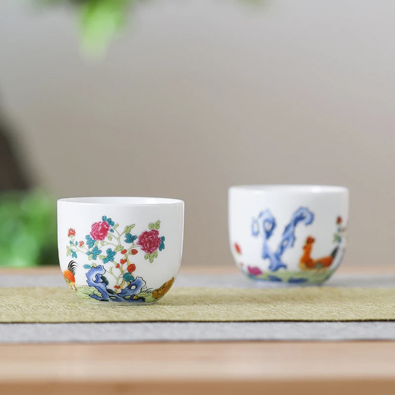 GUANFU (GUANFU) Guanfu Museum Sanchao Ming and Chicken Tank Cup Set Jingdezhen Hand Cake Tea Set Ceramic Master Tea Cup