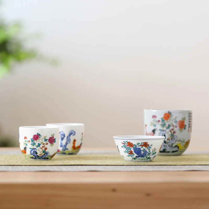GUANFU (GUANFU) Guanfu Museum Sanchao Ming and Chicken Tank Cup Set Jingdezhen Hand Cake Tea Set Ceramic Master Tea Cup