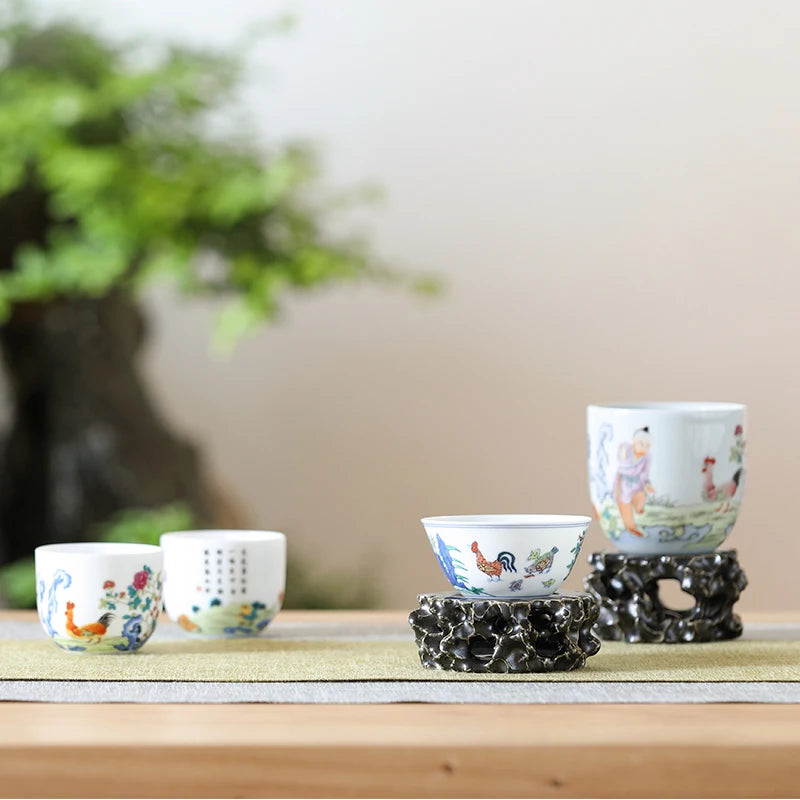 GUANFU (GUANFU) Guanfu Museum Sanchao Ming and Chicken Tank Cup Set Jingdezhen Hand Cake Tea Set Ceramic Master Tea Cup