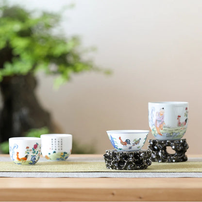 GUANFU (GUANFU) Guanfu Museum Sanchao Ming and Chicken Tank Cup Set Jingdezhen Hand Cake Tea Set Ceramic Master Tea Cup