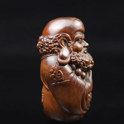 GY001 : 8 X 4.5 X 4.3 CM Hand Carved Boxwood Figurine - Damo Monk Man