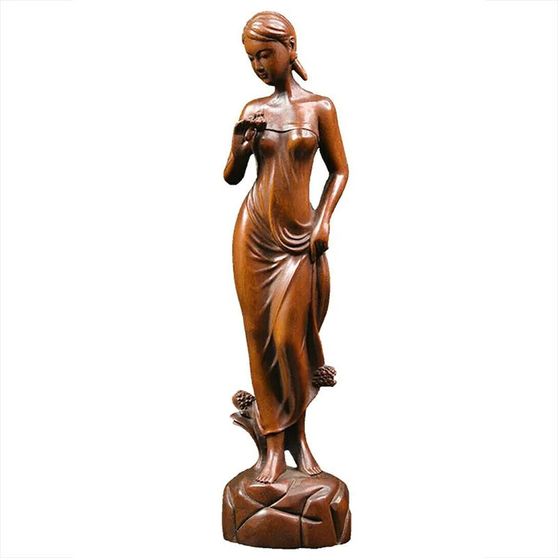 GY002 : 20 * 5 * 4.5 CM Hand Carved Boxwood Figurine - Pretty Girl Lady Woman