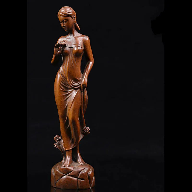 GY002 : 20 * 5 * 4.5 CM Hand Carved Boxwood Figurine - Pretty Girl Lady Woman