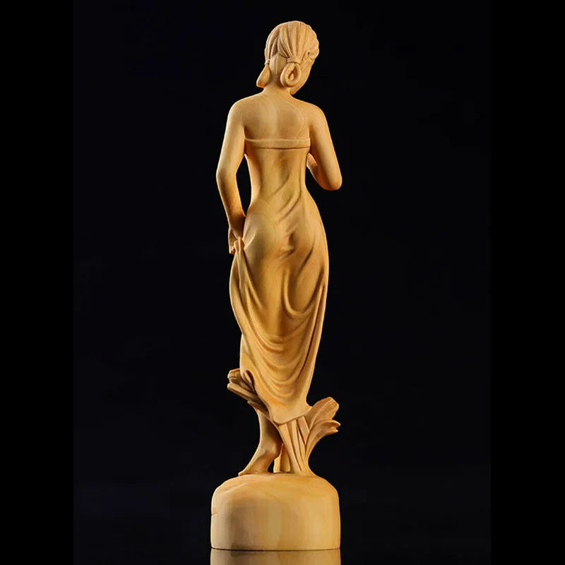 GY002 : 20 * 5 * 4.5 CM Hand Carved Boxwood Figurine - Pretty Girl Lady Woman