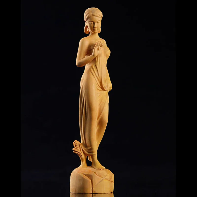 GY002 : 20 * 5 * 4.5 CM Hand Carved Boxwood Figurine - Pretty Girl Lady Woman