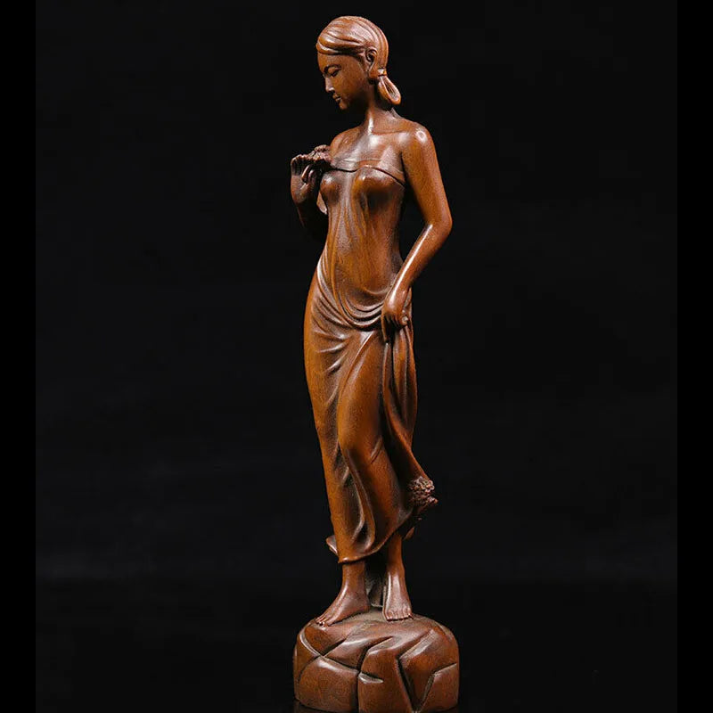 GY002 : 20 * 5 * 4.5 CM Hand Carved Boxwood Figurine - Pretty Girl Lady Woman