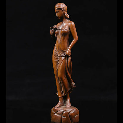 GY002 : 20 * 5 * 4.5 CM Hand Carved Boxwood Figurine - Pretty Girl Lady Woman