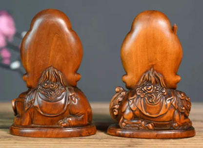 GY029 -12 x 8 x 6 CM Carved Boxwood Figurine Carving - Pair Bodhisattva Manjusri Buddist Sculpture Home Decor