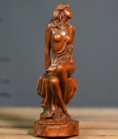 GY031 - 15 CM High Carved Boxwood Figurine Carving  - Beautiful Girl Lady Woman Sculpture Home Decor