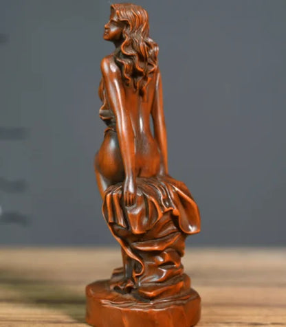 GY031 - 15 CM High Carved Boxwood Figurine Carving  - Beautiful Girl Lady Woman Sculpture Home Decor