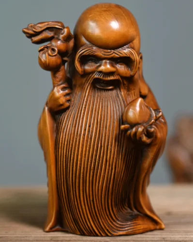 GY032 - 10.5 CM Tall Carved Boxwood Figurine Carving  - Set of 3 Star Gods Sculpture Home Decor