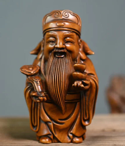 GY032 - 10.5 CM Tall Carved Boxwood Figurine Carving  - Set of 3 Star Gods Sculpture Home Decor
