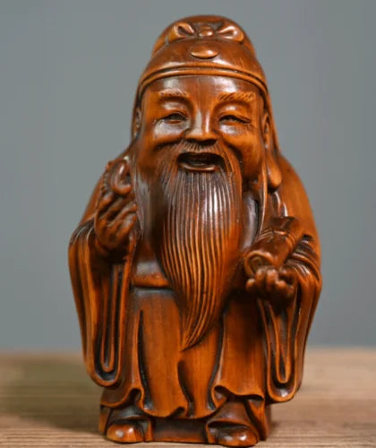 GY032 - 10.5 CM Tall Carved Boxwood Figurine Carving  - Set of 3 Star Gods Sculpture Home Decor