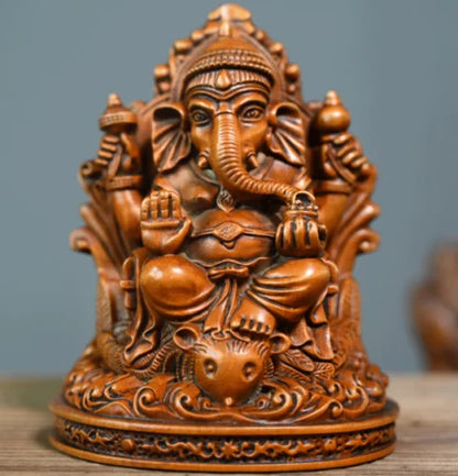 GY033 -11.5 X 9 X7.5 CM Carved Boxwood Figurine Carving  -Thai Elephant Trunk God Sculpture Home Decor