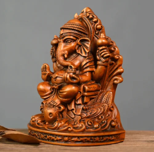 GY033 -11.5 X 9 X7.5 CM Carved Boxwood Figurine Carving  -Thai Elephant Trunk God Sculpture Home Decor