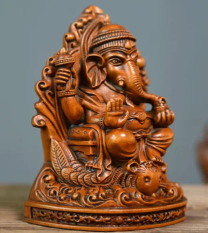 GY033 -11.5 X 9 X7.5 CM Carved Boxwood Figurine Carving  -Thai Elephant Trunk God Sculpture Home Decor