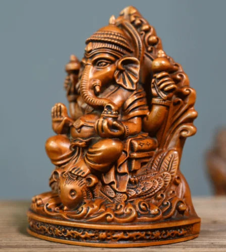 GY033 -11.5 X 9 X7.5 CM Carved Boxwood Figurine Carving  -Thai Elephant Trunk God Sculpture Home Decor