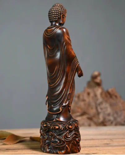 GY034 -22 X 6.3 X5.8 CM Carved Boxwood Figurine Carving  -Sakyamuni Ru Lai Buddha Sculpture Home Decor