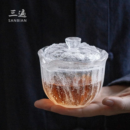 Gaiwan Large Single Glass Ice Lotus Thickened Kung Fu Tea Brewing Bowl Frozen Tea Set