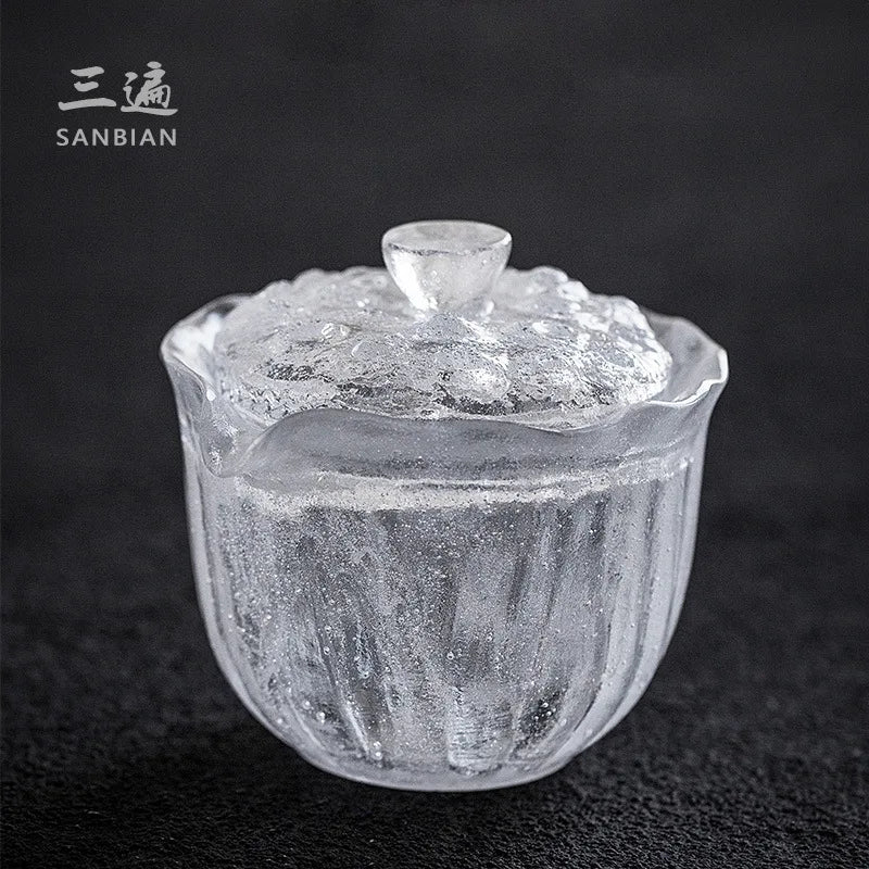 Gaiwan Large Single Glass Ice Lotus Thickened Kung Fu Tea Brewing Bowl Frozen Tea Set