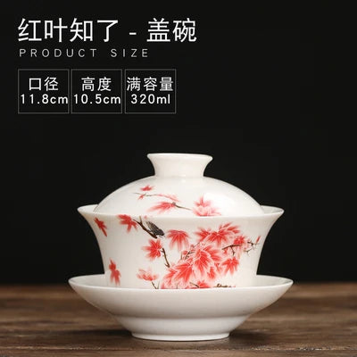 Gaiwan Teacup Extra Large Ceramic Tea Set, Kungfu Single Tea Bowl, Sancai Cup, White Porcelain, Blue and White Hand-held Pot