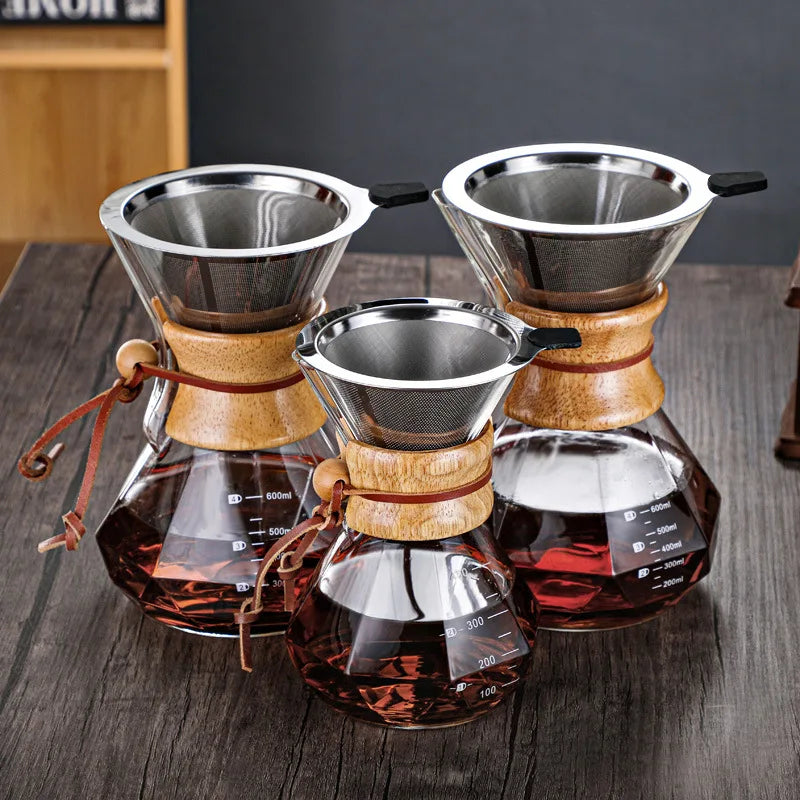 Galss Coffee Pots Coffee Maker Diamond-shaped Hand Brewed Coffee Pot Sharing Pot Glass Drip Pot Coffee Filter Cup Espresso Pot