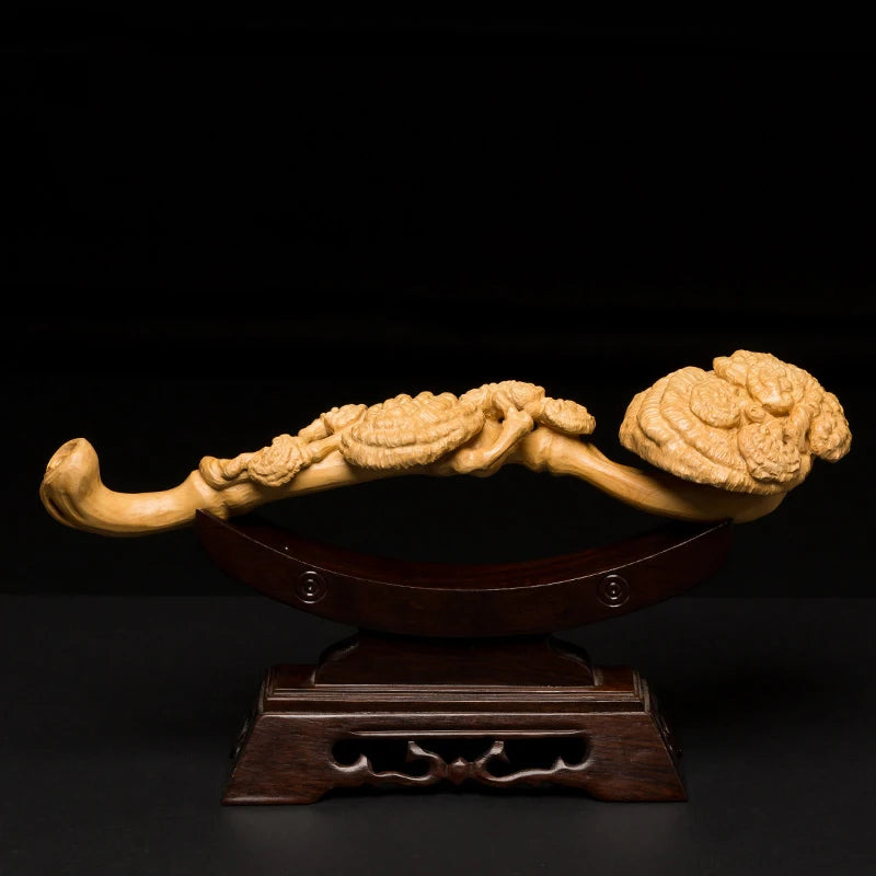 Ganoderma Lucidum Ruyi Boxwood Carving Exquisite Home Decoration Decoration Pieces Pure Handmade Carving Crafts Gifts