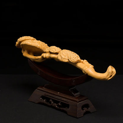 Ganoderma Lucidum Ruyi Boxwood Carving Exquisite Home Decoration Decoration Pieces Pure Handmade Carving Crafts Gifts