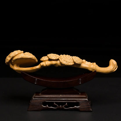 Ganoderma Lucidum Ruyi Boxwood Carving Exquisite Home Decoration Decoration Pieces Pure Handmade Carving Crafts Gifts