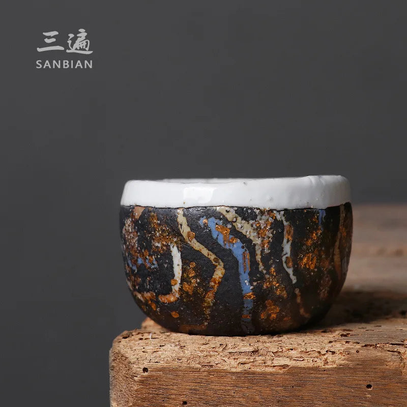 Gaoyue Hand-Pinching Rock Mine Tea Cup Zhiye Cup Taiwan Old Rock Clay Firewood Master Single Cup Tea Cup