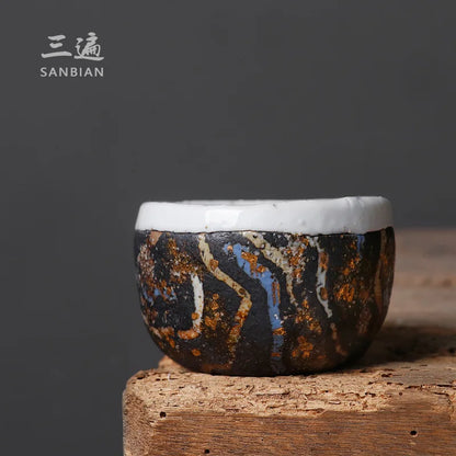 Gaoyue Hand-Pinching Rock Mine Tea Cup Zhiye Cup Taiwan Old Rock Clay Firewood Master Single Cup Tea Cup