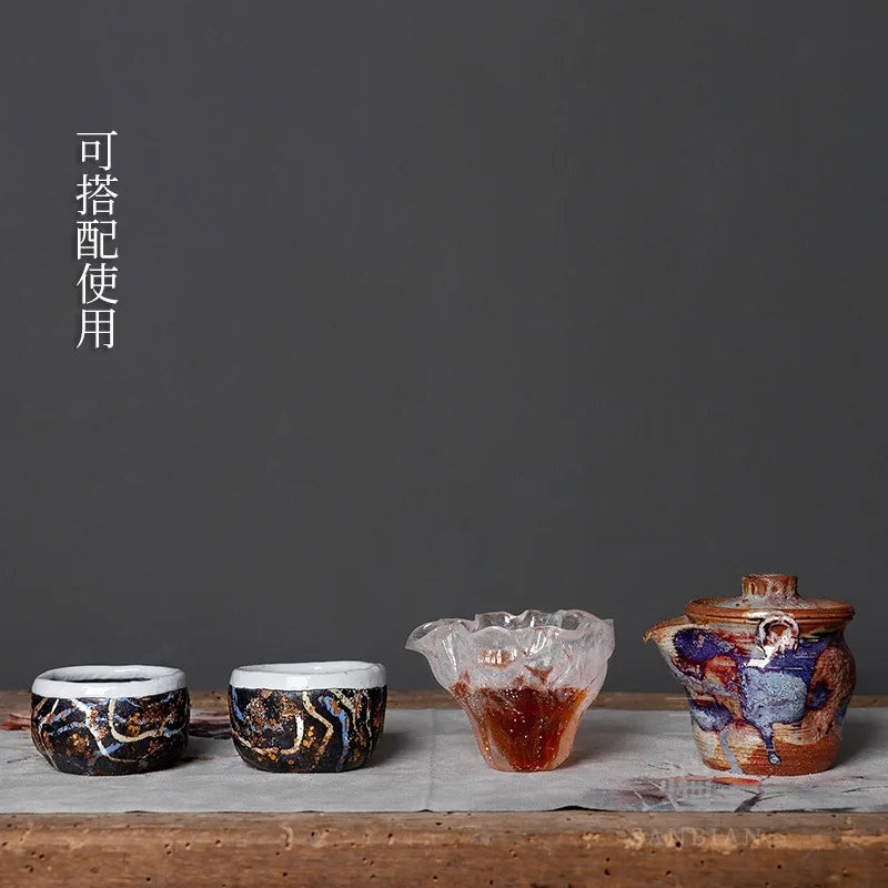 Gaoyue Hand-Pinching Rock Mine Tea Cup Zhiye Cup Taiwan Old Rock Clay Firewood Master Single Cup Tea Cup