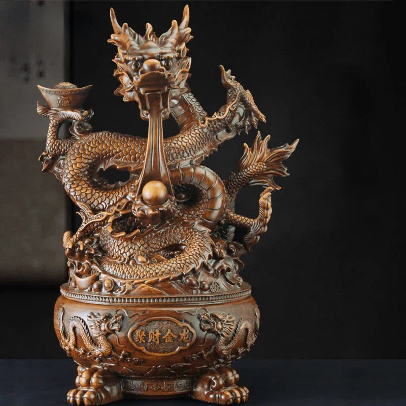 Gathering Wealth Golden Feng Shui Dragon Inviting Wealth Ornaments Office Desktop Decora Opening Gift Sculptures