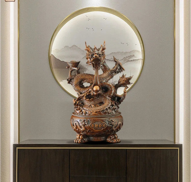 Gathering Wealth Golden Feng Shui Dragon Inviting Wealth Ornaments Office Desktop Decora Opening Gift Sculptures