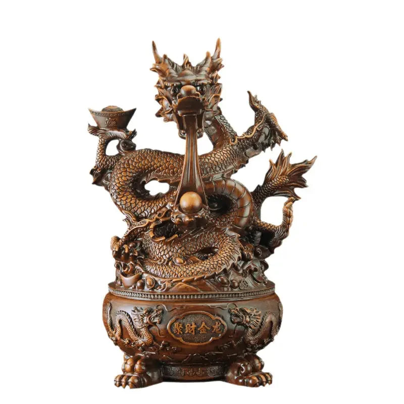 Gathering Wealth Golden Feng Shui Dragon Inviting Wealth Ornaments Office Desktop Decora Opening Gift Sculptures