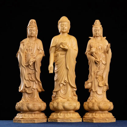 Gautama Buddha Guanyin Solid Wood Chinese Boxwood Carving Wealth God Statue Feng Shui for Home
