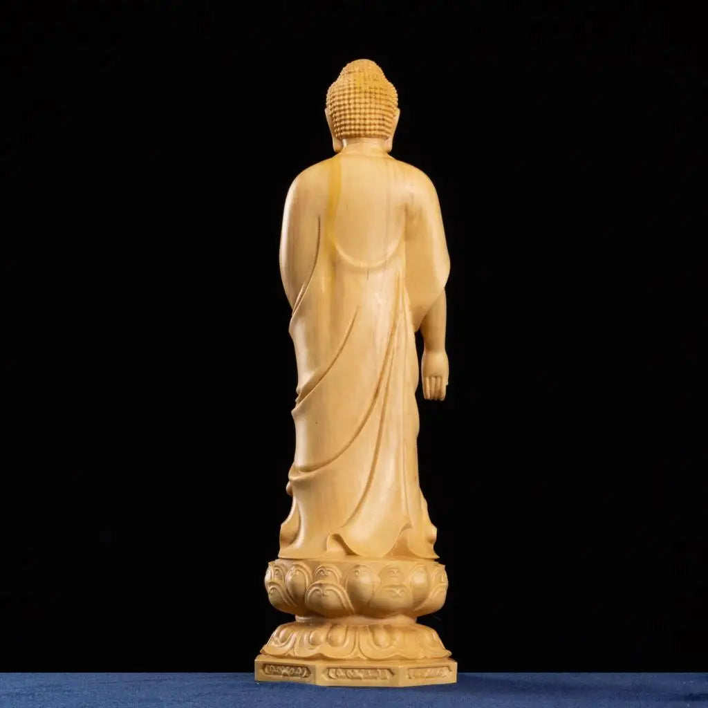 Gautama Buddha Guanyin Solid Wood Chinese Boxwood Carving Wealth God Statue Feng Shui for Home