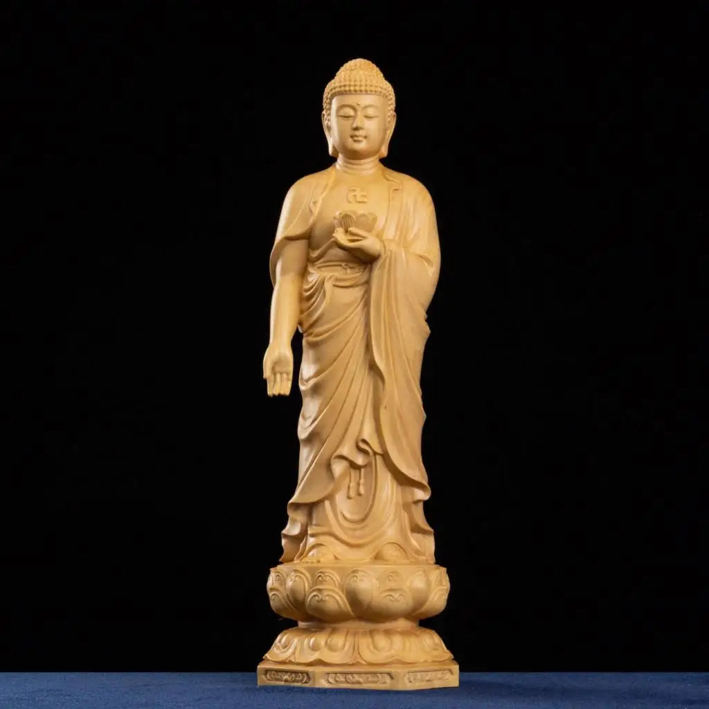 Gautama Buddha Guanyin Solid Wood Chinese Boxwood Carving Wealth God Statue Feng Shui for Home
