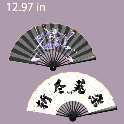 Genshin game anime character folding fan High Quality Printed  cloth Hand Fan home outdoor decoration fan 10.41 in -12.97 in