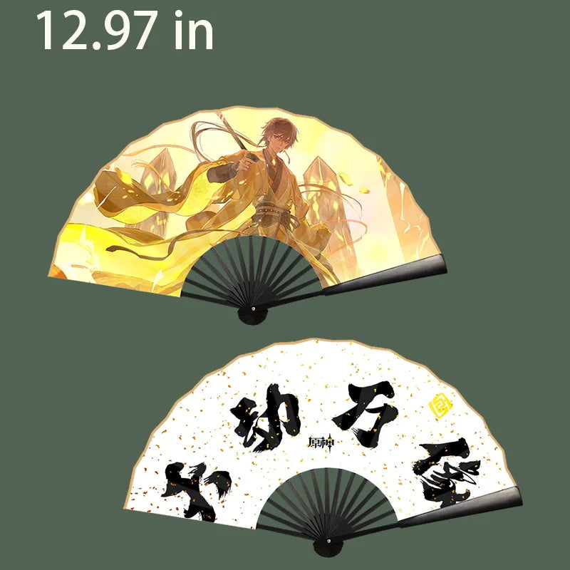 Genshin game anime character folding fan High Quality Printed  cloth Hand Fan home outdoor decoration fan 10.41 in -12.97 in
