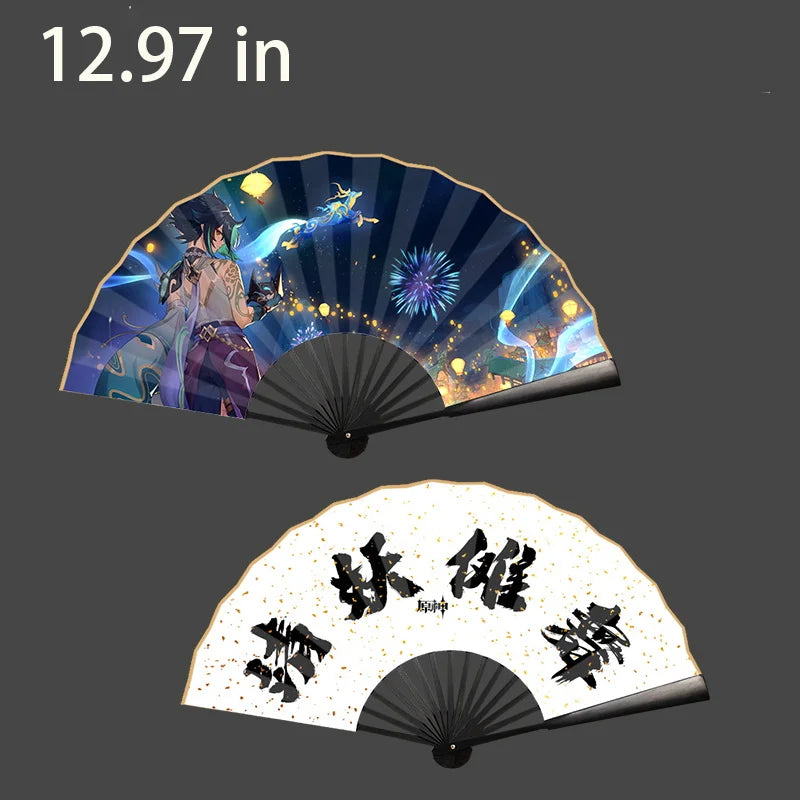 Genshin game anime character folding fan High Quality Printed  cloth Hand Fan home outdoor decoration fan 10.41 in -12.97 in