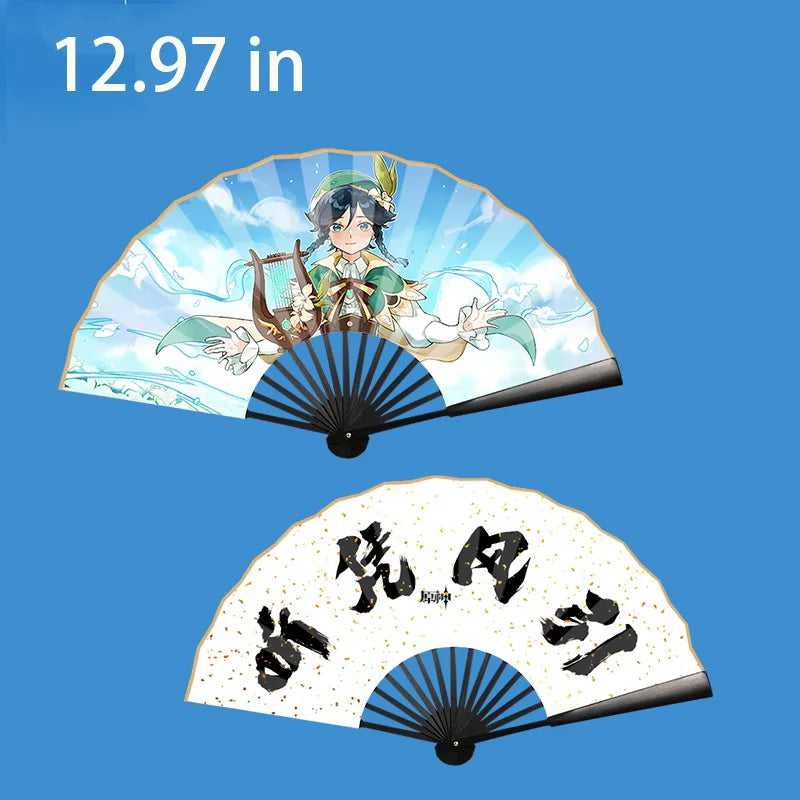 Genshin game anime character folding fan High Quality Printed  cloth Hand Fan home outdoor decoration fan 10.41 in -12.97 in