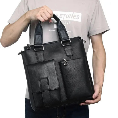 Genuine Briefcase for Men Vertical Real Cowhide Leather Handbag Tote Men's Shoulder Totes Male A4 Messenger Bag