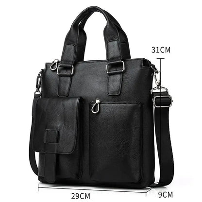 Genuine Briefcase for Men Vertical Real Cowhide Leather Handbag Tote Men's Shoulder Totes Male A4 Messenger Bag
