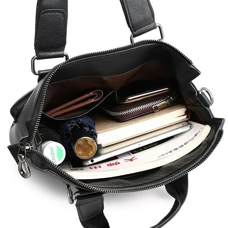 Genuine Briefcase for Men Vertical Real Cowhide Leather Handbag Tote Men's Shoulder Totes Male A4 Messenger Bag