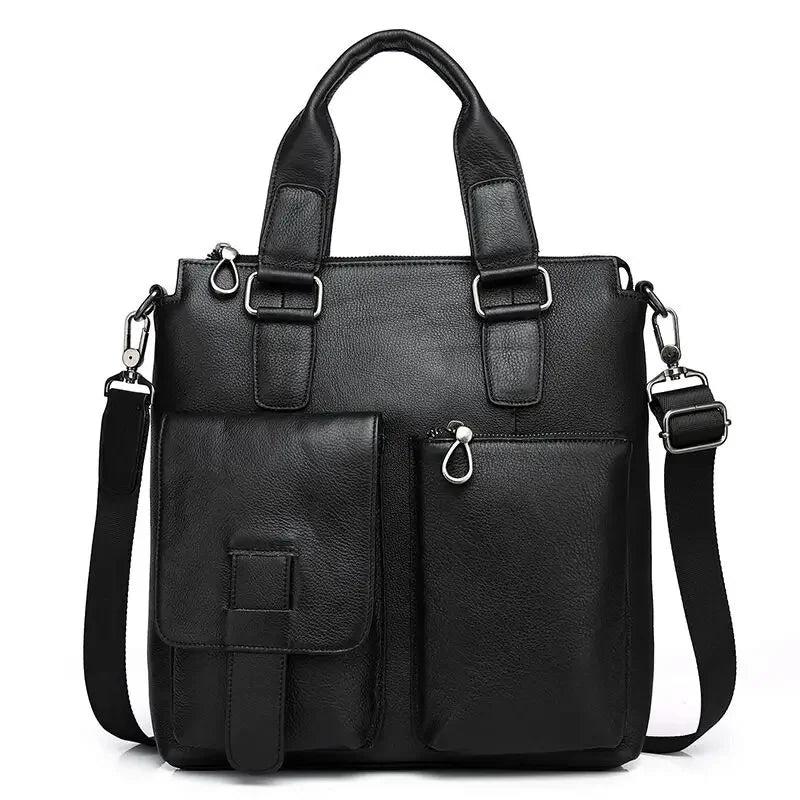 Genuine Briefcase for Men Vertical Real Cowhide Leather Handbag Tote Men's Shoulder Totes Male A4 Messenger Bag